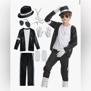 NEW Kids 80s 90s Michael Jackson Dance Costume Set - Black and White sequins